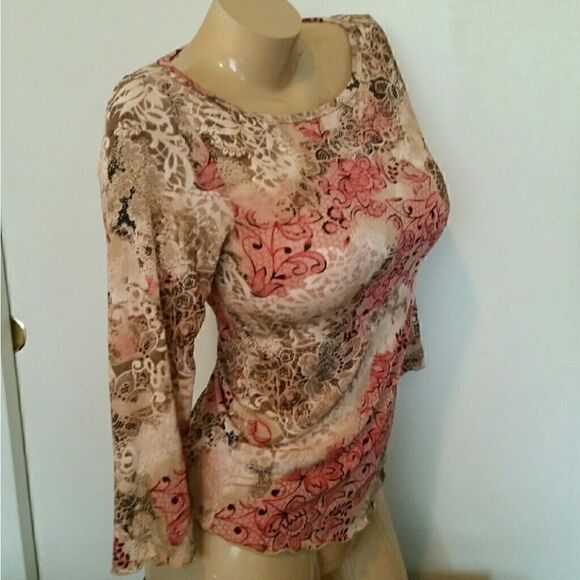 NWOT. Stunning Pink & Brown Floral Stretch - Picture 1 of 4